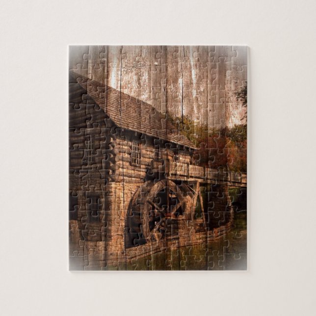 Primitive Barn Wood farmhouse mill water wheel Jigsaw Puzzle (Vertical)