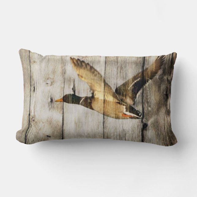 Primitive Barn wood Western Country mallard duck Lumbar Pillow (Front)