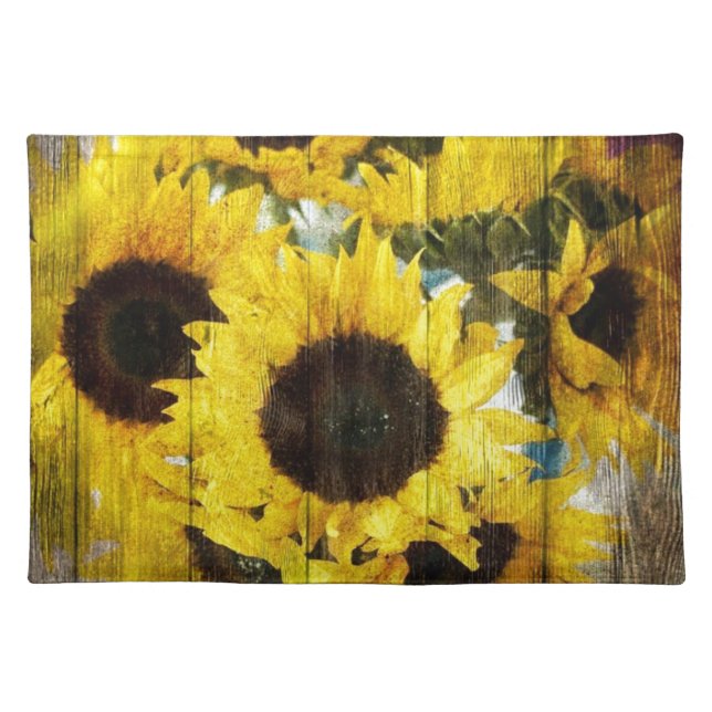 Primitive Barn Wood Western Country Sunflower Cloth Placemat (Front)