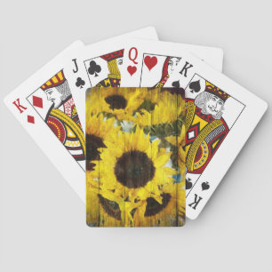 Primitive Barn Wood Western Country Sunflower Poker Cards