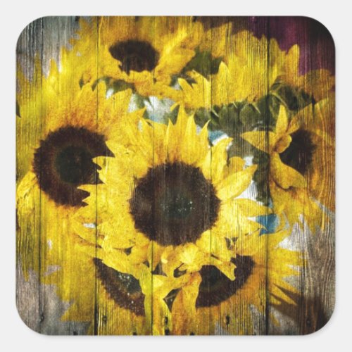 Primitive Barn Wood Western Country Sunflower Square Sticker