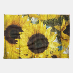 Primitive Barn Wood Western Country Sunflowers Towel