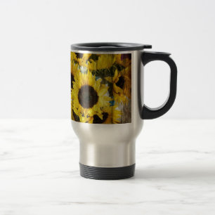 Primitive Barn Wood Western Country Sunflowers Travel Mug