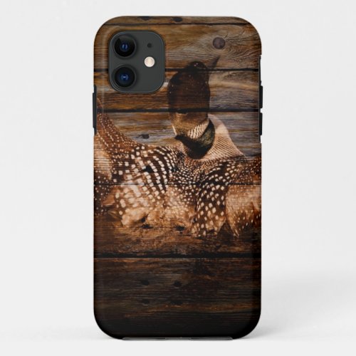 Primitive Barn wood Western Country waterfowl Loon iPhone 11 Case