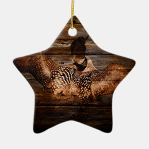 Primitive Barn wood Western Country waterfowl Loon Ceramic Ornament