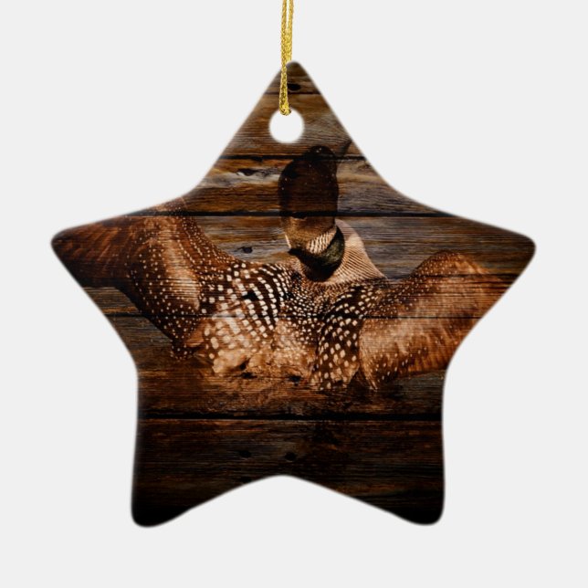 Primitive Barn wood Western Country waterfowl Loon Ceramic Ornament (Front)