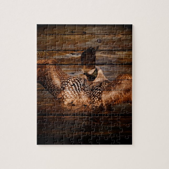 Primitive Barn wood Western Country waterfowl Loon Jigsaw Puzzle (Vertical)