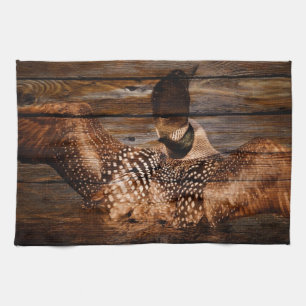 Primitive Barn wood Western Country waterfowl Loon Kitchen Towel