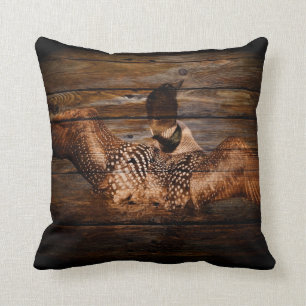 Primitive Barn wood Western Country waterfowl Loon Throw Pillow