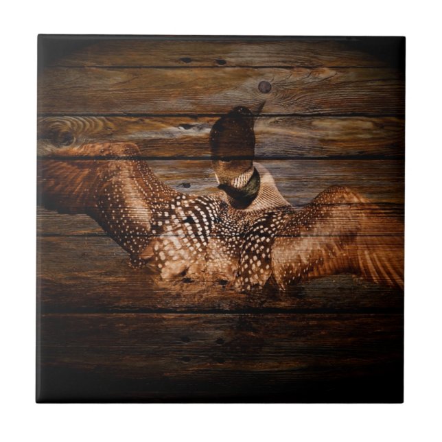 Primitive Barn wood Western Country waterfowl Loon Tile (Front)