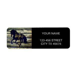 Primitive BarnWood Equestrian Black Stallion Horse Label