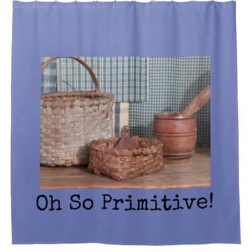 Primitive Baskets  Blue Gingham Shower Curtain
