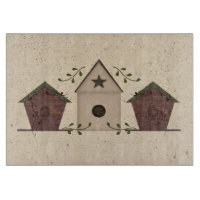 Primitive Bird Houses Glass Cutting Board
