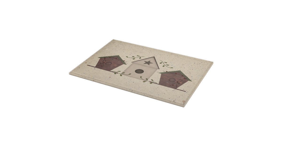 Primitive Bird Houses Glass Cutting Board | Zazzle