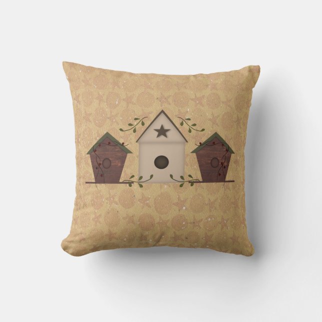 Primitive Birdhouses Pillow (Front)