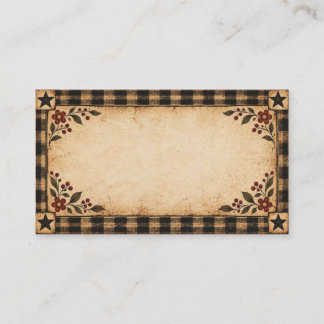 Primitive Black and Brown Plaid Folk Art Business Card