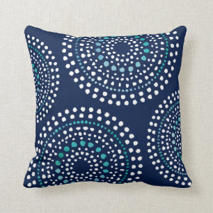 Primitive Boho Mosaic Pattern Aqua Navy Throw Pillow