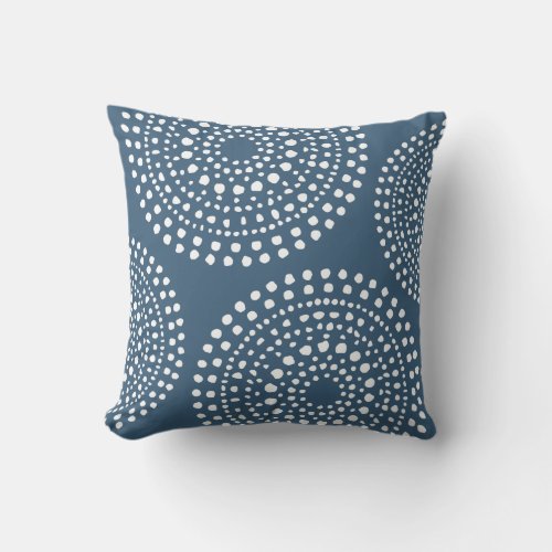 Primitive Boho Mosaic Pattern Dark Denim Blue Throw Pillow