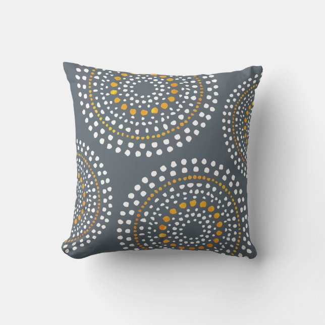 Primitive Boho Mosaic Pattern Gold Gray Throw Pillow (Front)