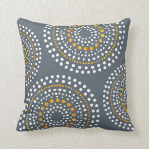Primitive Boho Mosaic Pattern Gold Gray Throw Pillow