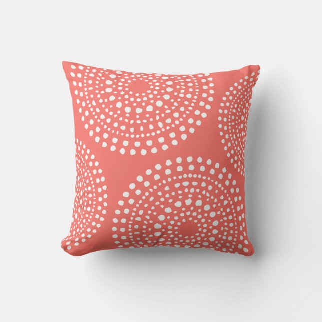 Primitive Boho Mosaic Pattern Live Coral Throw Pillow (Front)