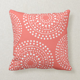 Primitive Boho Mosaic Pattern Live Coral Throw Pillow