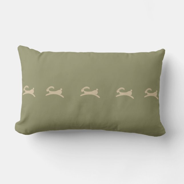 Primitive Bunny Olive Green Lumbar Pillow (Front)