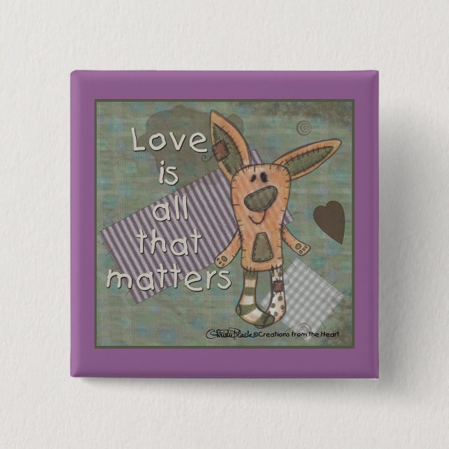 Primitive Bunny Pinback Button (Front)