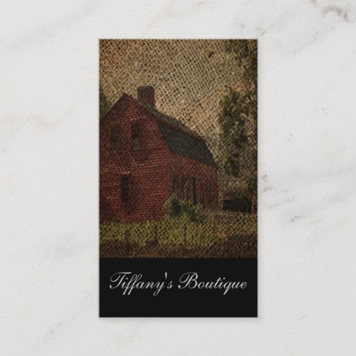 Primitive burlap country farmhouse red barn business card