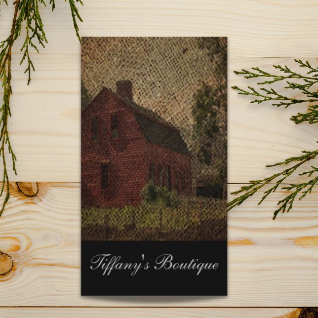 Primitive burlap country farmhouse red barn business card (Primitive burlap country farmhouse red barn business card)