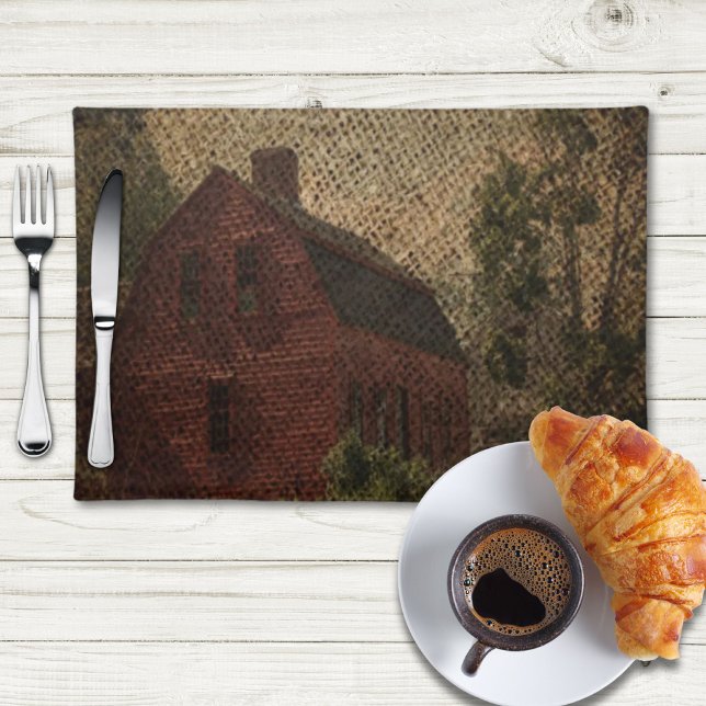 Primitive burlap country farmhouse red barn cloth placemat (Primitive burlap country farmhouse red barn cloth placemat)