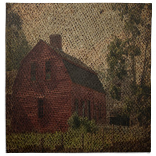 Primitive burlap country farmhouse red barn napkin