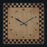 Primitive Check Wall Clock<br><div class="desc">This Primitive Check Wall Clock features A checkered pattern on an old paper look background. Perfect for a Country or Primitive kitchen.</div>