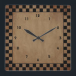 Primitive Check Wall Clock<br><div class="desc">This Primitive Check Wall Clock features A checkered pattern on an old paper look background. Perfect for a Country or Primitive kitchen.</div>
