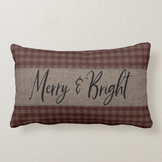 Primitive Christmas Burgundy Homespun Merry Lumbar Pillow Zazzle Com