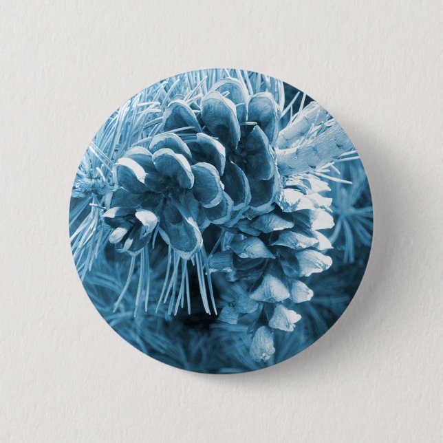 Primitive Christmas pine tree ice blue pinecone Button (Front)
