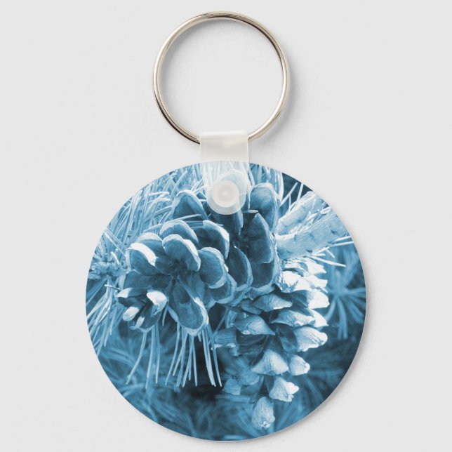 Primitive Christmas pine tree ice blue pinecone Keychain (Front)