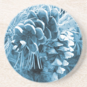 Primitive Christmas pine tree ice blue pinecone Sandstone Coaster