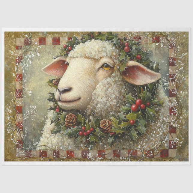 Primitive Christmas Sheep Tissue Paper (Front)