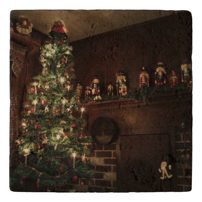 Primitive Colonial Country Christmas Holiday Trivet (Front)