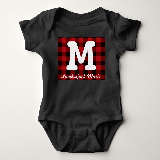 Primitive Cottage Red buffalo Plaid lumberjack Baby Bodysuit (Front)