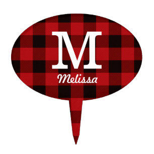 Primitive Cottage Red buffalo Plaid lumberjack Cake Topper