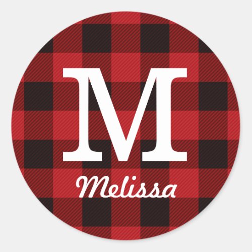 Primitive Cottage Red buffalo Plaid lumberjack Classic Round Sticker