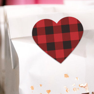 Primitive Cottage Red buffalo Plaid lumberjack Heart Sticker