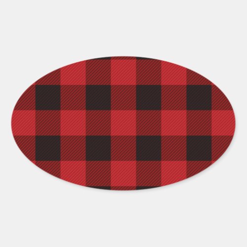 Primitive Cottage Red buffalo Plaid lumberjack Oval Sticker