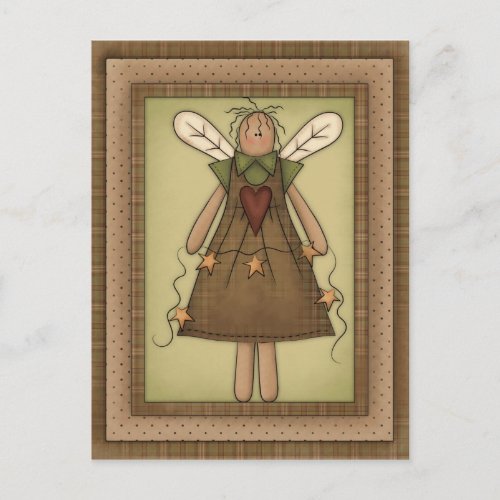 Primitive Country Angel with Prim Stars Postcard