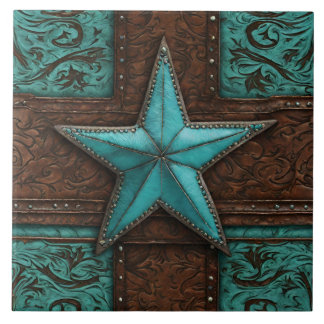 Primitive Country Brown Turquoise Western Star  Ceramic Tile
