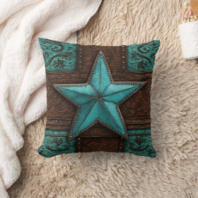 Primitive Country Brown Turquoise Western Star  Throw Pillow (Blanket)