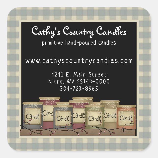 Primitive Country Candles & Pip Berries Square Sti Sticker (Front)