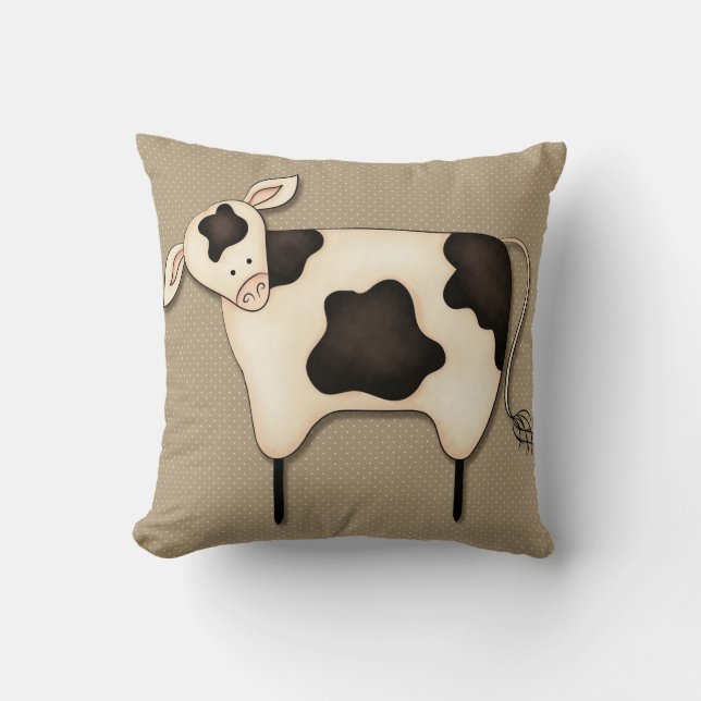 Primitive Country Cow Decor Throw Pillow (Front)